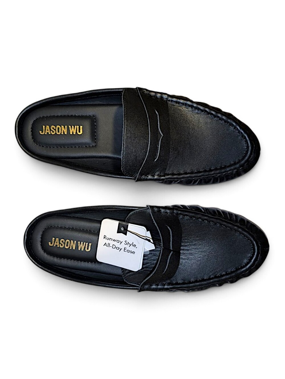 Jason Wu Luxury Designer Black Leather Loafer Mules Slides Womans Size 9 NWT